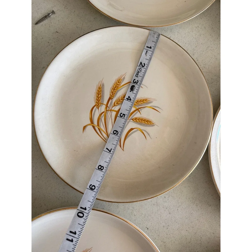 Vintage Golden Wheat Dinner Plates 22K Gold Trim USA Oven Proof Set of 6 10 inch